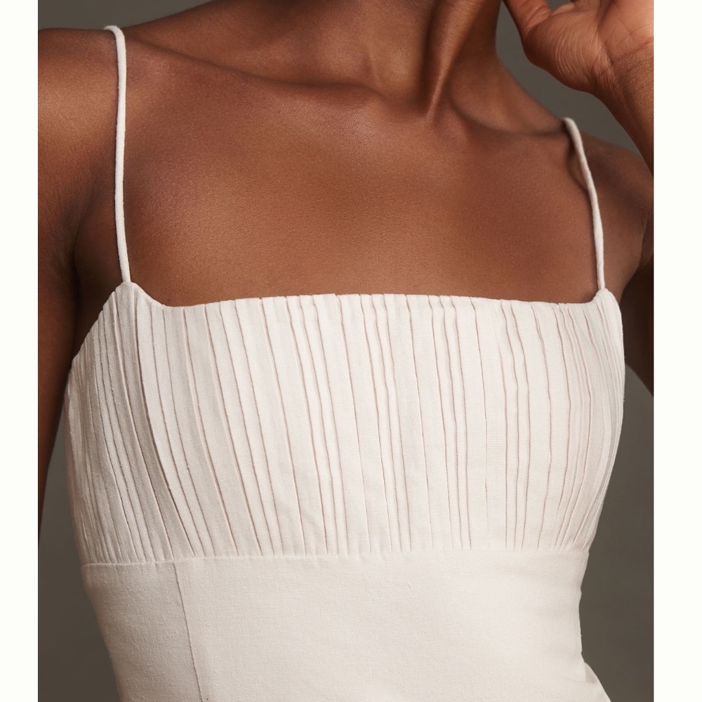 NWT! Anthropologie The Ophelia Sleeveless Linen Slim Mini Dress Maeve Light Sand - Picture 4 of 10